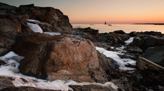 The rocky coast at Fort Foster in Kittery, Maine.