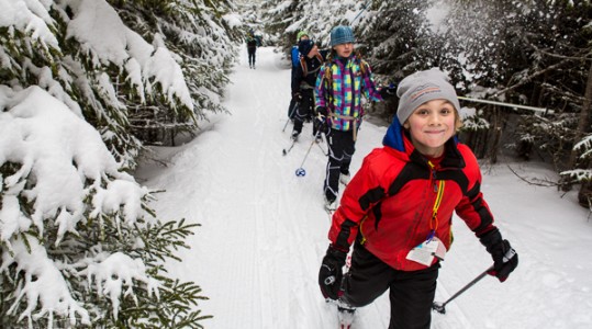 Kids cross country skiing