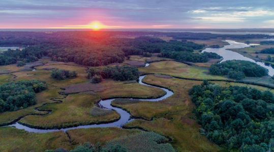 Sunrise near the mouth of the Merrimack River in Massachusetts.